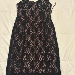 Y2K Frederick's of Hollywood Black and Pink Lace Dress